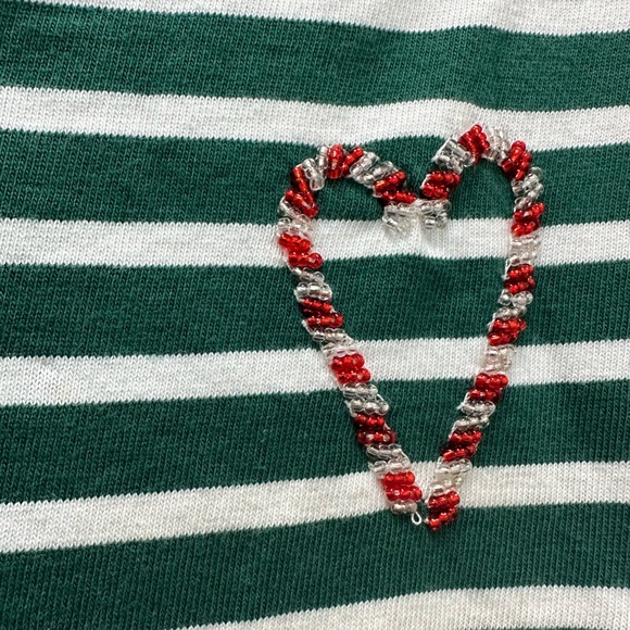 EUC - Green striped Holiday long sleeve top with beading. - Medium - Picture 2 of 3
